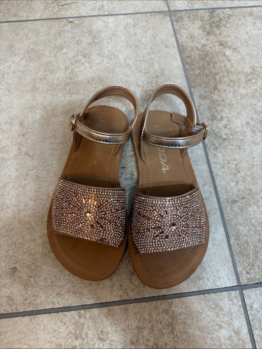 Girls' Rose Gold Rhinestone Ankle-Strap Sandals